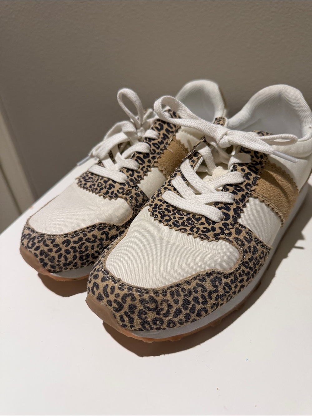 EUC J. Crew Cream and Tan Sneakers with Gold & Leopard Accents